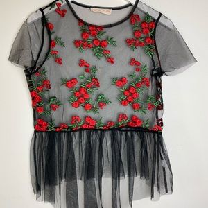 Twinkle black mesh floral crop top